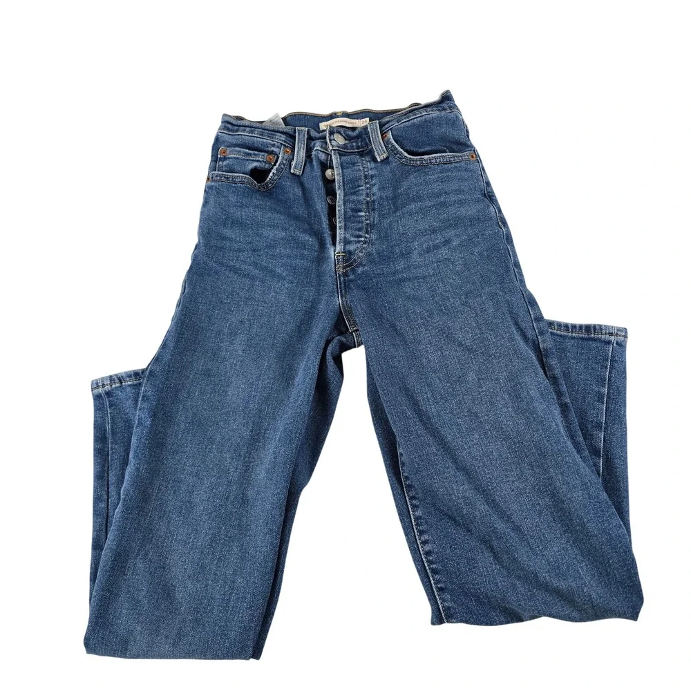 Levis Ribcage Straight Ankle Jeans Womens 25 Blue Denim High Rise Button Fly